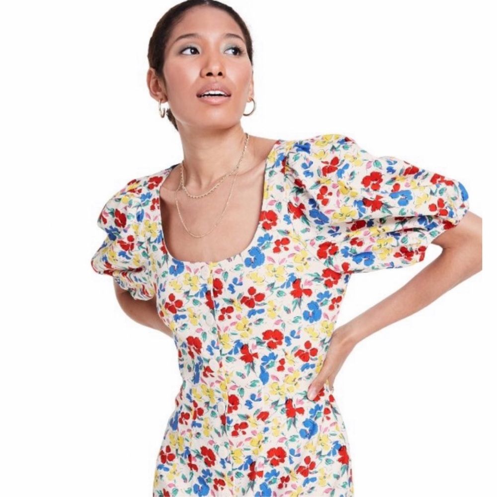 RIXO Floral Short Sleeve Preppy Button-Up Coconut Girl Dress 10 - Picture 4 of 12